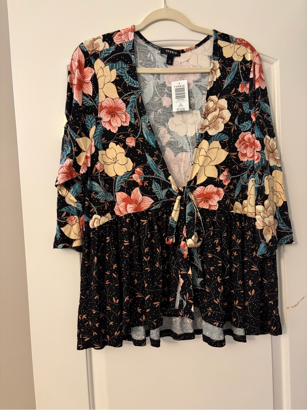 torrid Black Floral Tie-Front Babydoll Tunic
